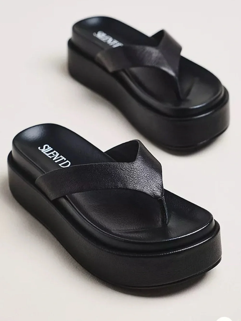 Silent D. Black Platform Thong Sandals — Elevated Slip-On Style